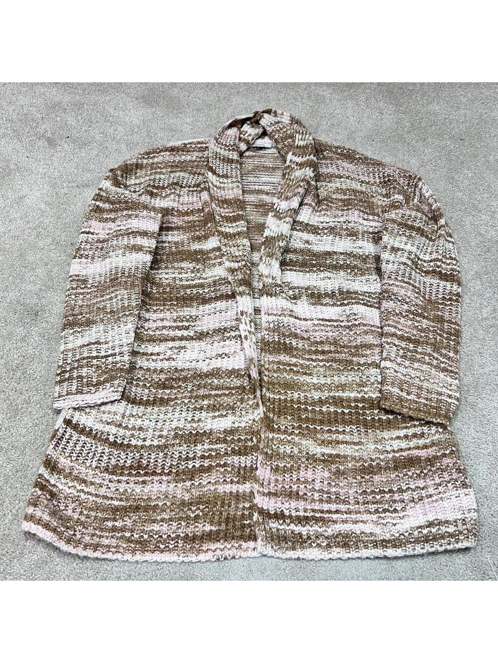 Loft Cardigan Women’s Brown Ivory Pink Long Sleeve Size Large